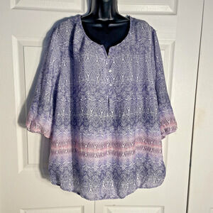 Catherines Shirt Women 1X 18/20W Purple Geometric Print Flowy Lightweight Top